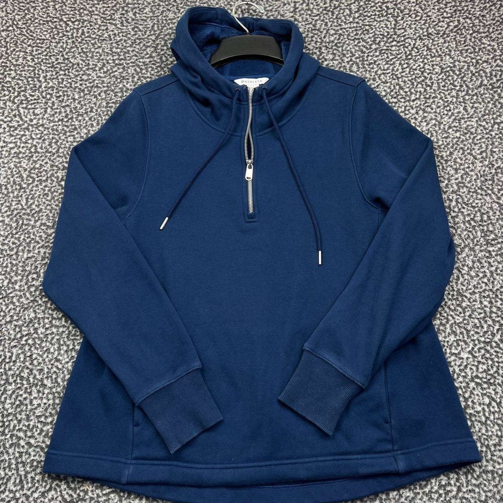 Athleta Hoodie Women Medium Blue Fleeceโ Pullover Quarter Zip Long Sleeve M